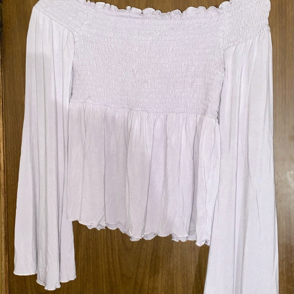 American Eagle Smocked Off The Shoulder Top-Medium-Lavender-EUC